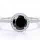 1.50 Carat Black Diamond White Gold Halo Ring For Engagement