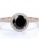 1.50 Carat Rose Gold Black Diamond Halo Ring For Engagement