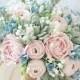 Succulent wedding bouquet, Keepsake bouquet, baby's breath Bridal bouquet, Blush Pink Peony bouquet, Dusty blue bouquet