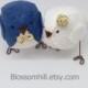 Wedding cake topper. Lovebirds in French navy blue, white and pale gold