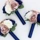 Wedding Bouquets, Navy, Dusty Rose and Ivory Wedding Bouquet, Wedding Flowers, Bridesmaid Bouquets, Corsage, bridal Flower Package
