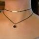 silver or gold black cord set / black cord necklace / black choker / cord choker / leather choker / thin black choker /black choker necklace