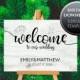 Printable Wood Wedding Welcome Sign Template - White Wood Texture, Calligraphy, Black and White, Editable Templates, DIY Wooden Wedding Sign