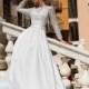 Wedding dress 'BELLA' / Wedding gown with mikado satin skirt and a separate long-sleeve lace bolero shirt in light grey color