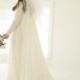 Vintage long-sleeve wedding dress, off-white train boho gown, Victorian simple modest 1970s retro M L