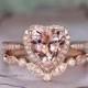 8mm Heart Shape Morganite Ring Set,14k Gold,Bridal wedding ring,Stackable ring,Anniversary ring,Promise ring,Half Eternity,Marquise,Milgrain