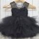 Black flower girl dress with 3D pearl