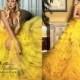 YELLOW ombre large ruffled tulle skirt with a embellished corset wedding gown prom dress