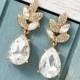 Silver crystal earrings, Bridesmaid Earrings, Leaf and teardrop earrings, Statement earring, Bridal earrings, Geometric earrings, Wedding