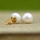 14K Gold Filled Ivory White Pearl Stud Earrings, Bridal Earrings, Bridesmaid Gift, Real Pearl Studs, Freshwater Pearl Earrings, 3-11mm