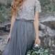 Ombre Slate Grey&Dusty Blue Mary Dress, Long Grey Waterfall Bridesmaids or Engagement Skirt, Prom Lace Dresses Plus Size Dark Grey