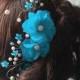 Hair Piece Turquoise Hair Flower Bridal blue flower tone comb , hair accessory ,Bridesmaids hair piece , special occasion Prom Hair Clip