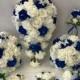 Artificial wedding bouquets flowers sets ivory royal blue