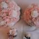 Wedding Package 10 Pieces, Blush and White Roses, Bride Bouquet, MOH Bouquet, 2 Corsages. 6 Boutonnieres