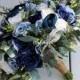 Wedding bouquet, Navy, Dusty Blue  and  Ivory Bridal bouquet, Wedding Flowers, Boho Wedding, Corsage, bridal Flower Package