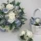 Artificial Wedding Bouquets Flowers Package blue grey greenery