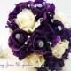 Purple & Ivory Roses - Rhinestones and Crystals - Bridal or Bridesmaid Bouquet - add a Grooms or Groomsman Boutonniere - Wedding Bouquet