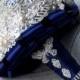 Bridal Brooch Bouquet Pearl Rhinestone Crystal Silver Royal Dark Blue Vintage Luxury Shining Like Diamond - BB030LX