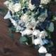 Steel blue and navy wedding bouquet, cascading bouquet, sola wood flowers