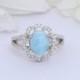 Oval Natural Dominican Larimar Halo Vintage Wedding Engagement Ring Bridal Round Diamond CZ Accent 925 Sterling Silver Split Shank