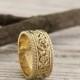 Unique gold wedding band with flowers and leaves, Unusual nature ring, Filigree gold wedding band, Unique womens wedding band, Gift for her