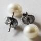 Niobium or Titanium Pearl stud earrings, White fresh water pearl stud earrings, Hypoallergenic,  Pure Titanium earrings, sensitive ears