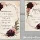 Elegant Rustic Geometric Frame Floral Fall Wedding Invitation,Burgundy,Dusty Rose,Blush,Roses,Rose Gold,Shimmery,Printed Invitation, or Set