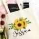 Personalized Tote Bag, Sunflower Canvas Bag, Bridesmaid Gift