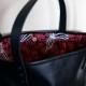 Black Tote with Bright Pink, Black, and White Floral Pattern Inside