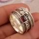 925 Sterling Silver Natural Red Garnet Spinner Ring, Handmade Honey Bee Meditation Ring Boho Worry Ring Valentines Day Gift, Etsy Cyber 2021