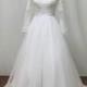 Custom Modest High Neck Ivory Lace Tulle Long Wedding Dress Long Sleeve