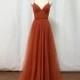 Burnt Orange Tulle Bridesmaid Dress 2021 Spaghetti Straps Boho