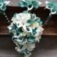 Teal Bridal Bouquets, Teal Tiger Lily Roses Calla Lily Wedding Bouquets, Bridesmaids Bouquets, Boutonnieres, Silk Bridal Bouquets