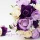 Bridal or Bridesmaid Wedding Bouquet - Real Touch Purple, Lavender and Ivory Roses & Baby's Breath - add Groom or Groomsman Boutonniere