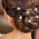 White bun spikes silver Pearl flowers 3-Pack wedding pins hair rhinestone