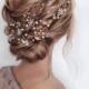 Bridal Gold hair vine Gold leaf hair vine Wedding hair piece Bridal hair jewelry  Flower hair vine  Crystal pearl hair vine Silver headpiece