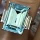 Blue Aquamarine Ring, Stainless Steel,  March Birthstone, Emerald 9CT, Engagement Ring