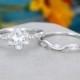 White sapphire engagement ring set Solid 14K White gold Unique vintage Half eternity Marquise diamond wedding women Bridal set Promise gift