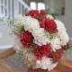 Red and Cream Sola Wood Flower Dahlia Wedding Bouquet - Artificial Flowers, Custom, Gift, Bride, Bridesmaid, Perennial Posy