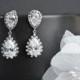 Bridal Earrings, Bridesmaid Earrings, Rhodium Plated Cubic Zirconia Ear Posts and Large Cubic Zirconia Teardrops Bridal Earrings