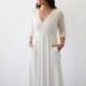 Curve & Plus size Ivory Wrap wedding dress with pockets #1273