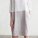 Linen dress ADRIA. Colour block in white and gray dress for women. Loose-fit linen, plus size dress. Linen womans clothing.