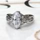 Simulated Diamond Edwardian Engagement Ring, Sterling Silver Wedding Ring, 2 Carat Marquise CZ Stone Teardrop Bezel Band Vintage Ring Women