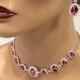 Bridal Jewelry Fuchsia Pink Crystal Rhinestone Choker Necklace Earrings Set, Vintage Inspired Jewelry Set, Bridal Statement Necklace Set