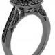 Vintage Black Diamonds Engagement Ring, Black Gold Engagement Ring, Wedding Ring, 1.50 Carat Certified Pave Set Handmade