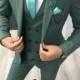 Men Suits Elegant Designer 3 Piece Suit, Green Wedding Groom Wear One Button Slim Fit Coat Pant Suit