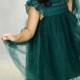 Hunter green lace  dress,baby girl  dress ,flower girl lace,tulle  romantic  dress,