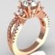Modern French Bridal 18K Rose Gold Three Stone 1.0 Carat Zircon Accent Diamond Engagement Ring R140-18RGDZ