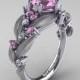 Nature Classic 14K White Gold 1.0 Ct Light Pink Sapphire Diamond Leaf and Vine Engagement Ring R340S-14KWGDLPS