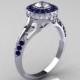 Modern Antique 10K White Gold Blue and White Sapphire Wedding Ring, Engagement Ring R191-10KWGBSWS